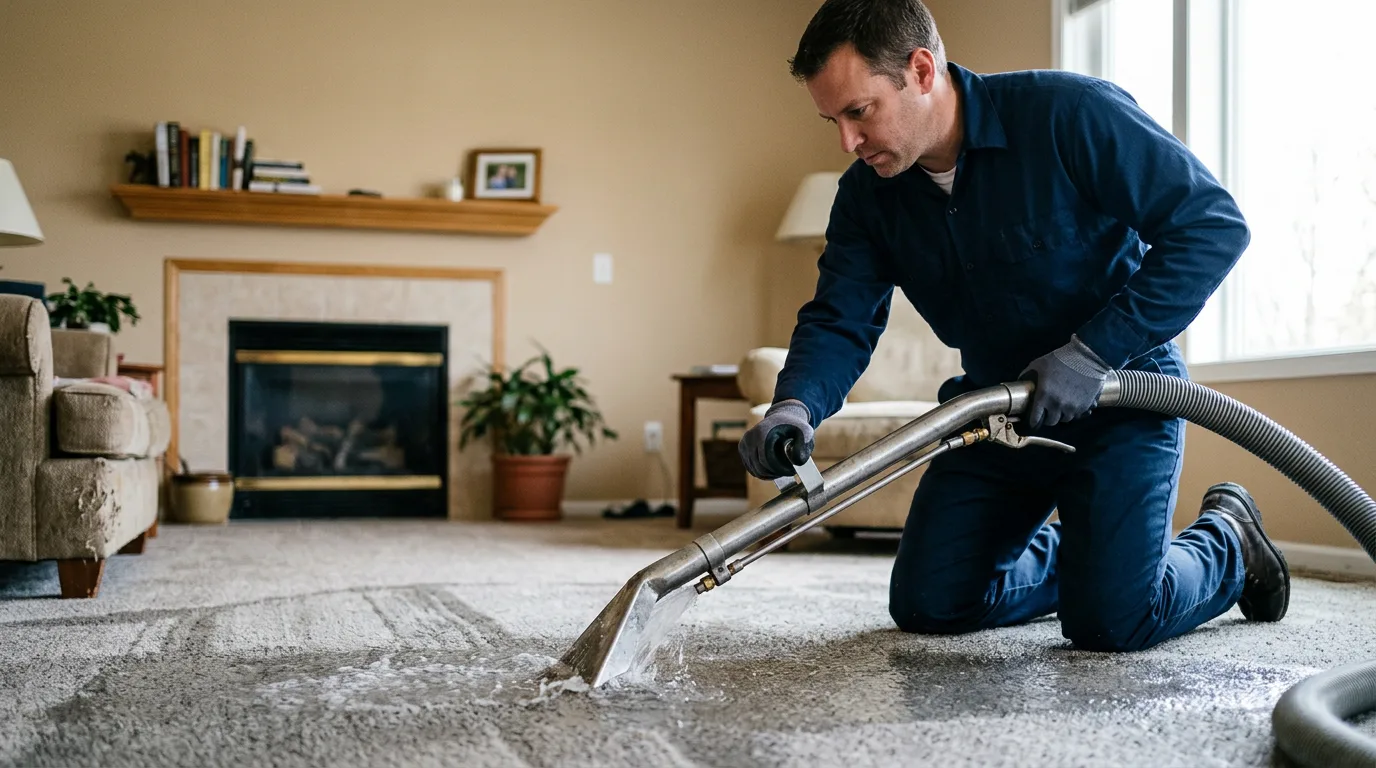 Water damage restoration technician working near Kasbeer, IL